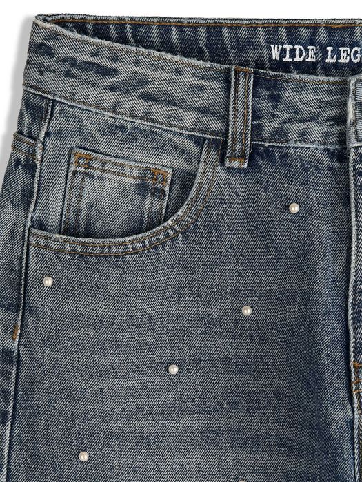 Дамски дънки с широки крачоли и перли 34-42