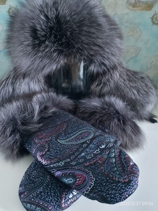 Новая Чернобурка, шапка перчатки