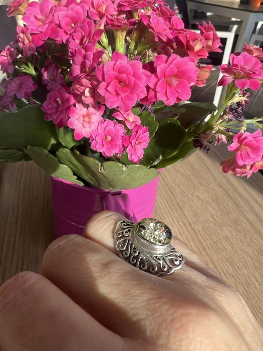 Inel atgint 925 cu chihlimbar verde