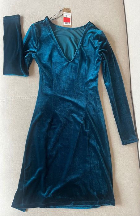 Рокля плюшена синьозелена