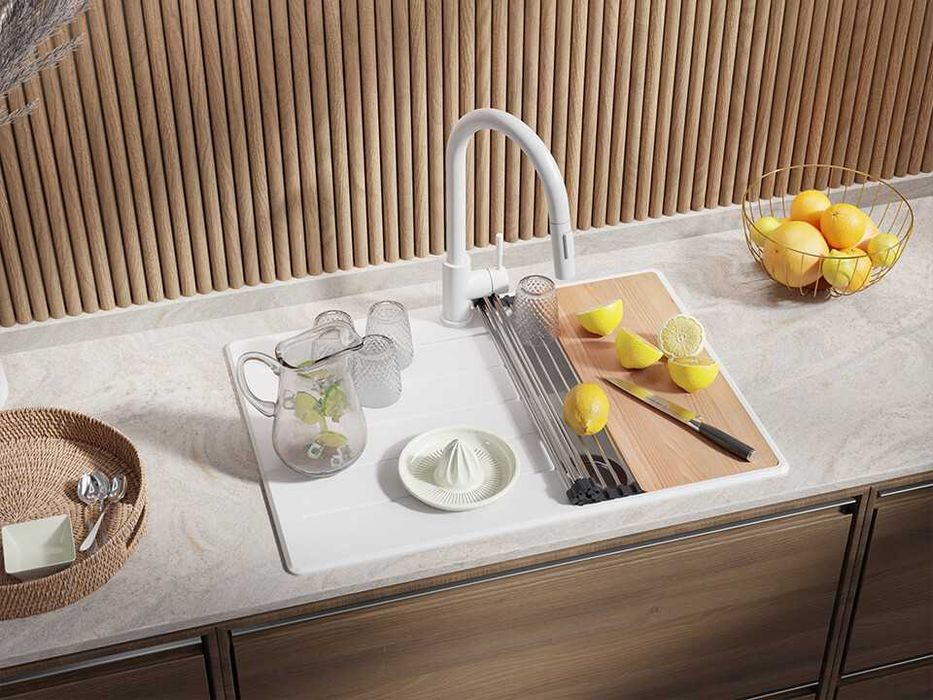 Бял кухненска мивка от гранит Копенхаген 40 Top 700х500