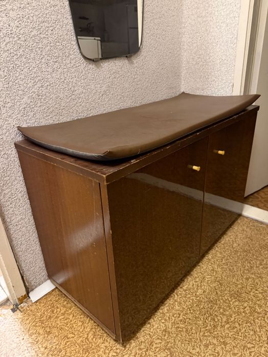 Шкаф за обувки тъмнокафяв с две врати и подложка за сядане