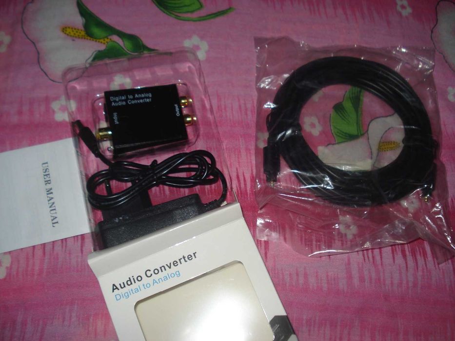 audio converter digital to analog + cablu optic 5m si cablu jack 1m