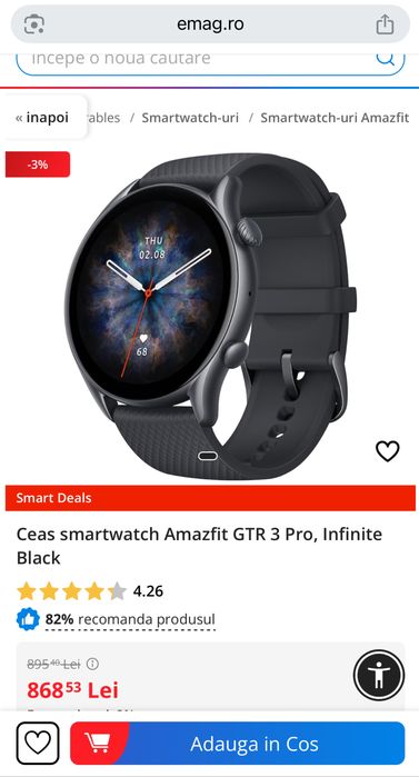 Ceas smartwatch Amazfit GTR 3 Pro, Infinite