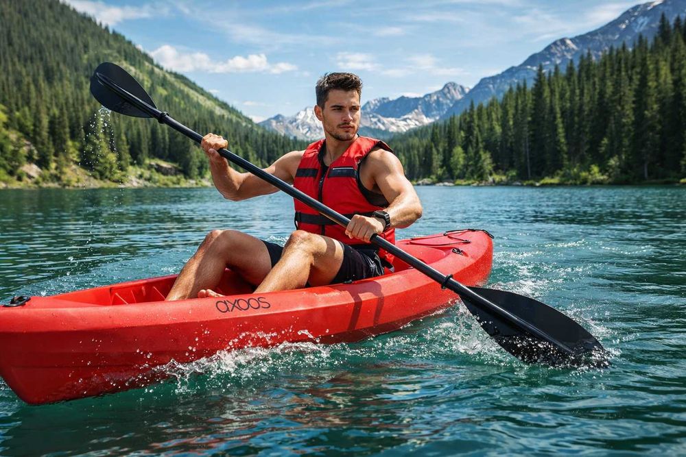 Caiac Axoos, model Sit-On-Top 2.44 metri, culoare rosie