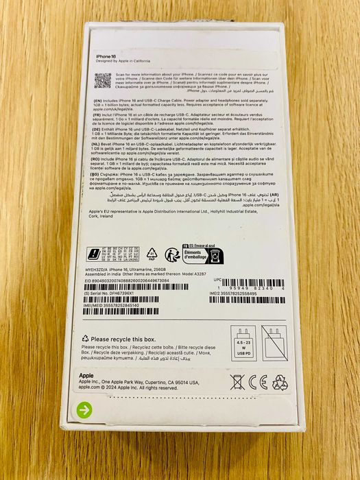 НОВ !!! Apple iPhone 16, 256GB, 5G, Ultramarine, 100%