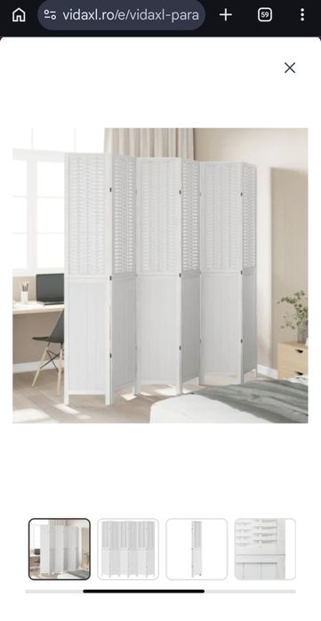 Paravan cameră 6 panouri, alb, lemn masiv paulownia
vidaXL Paravan cam