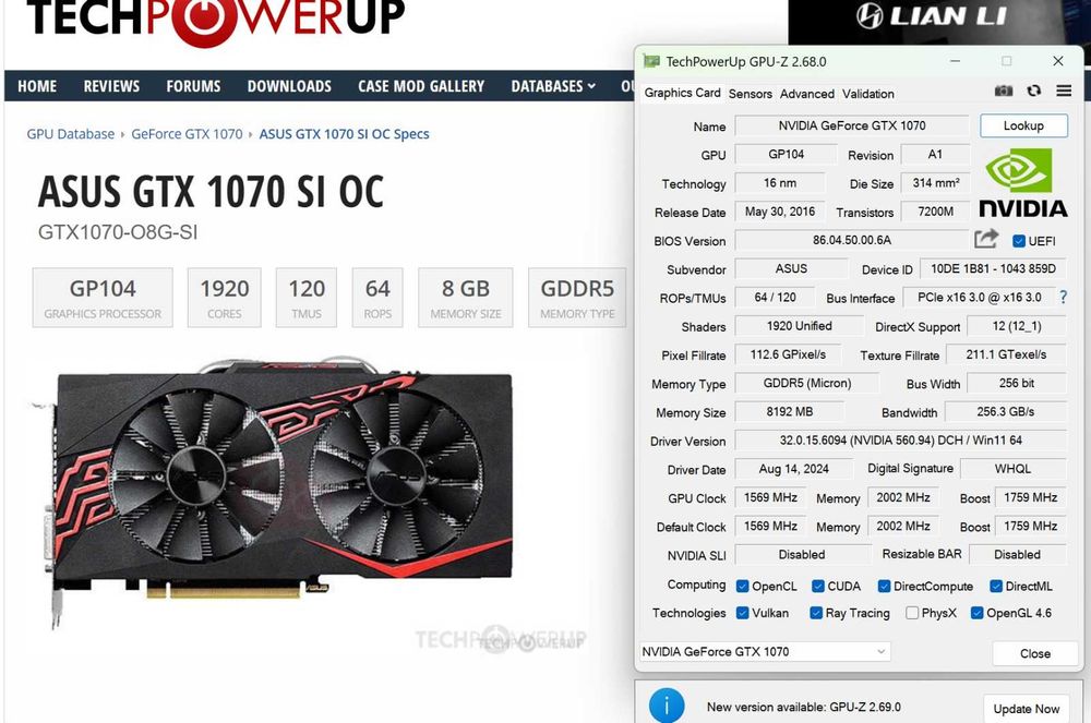 Placă Video ASUS GeForce GTX 1070, 8GB GDDR5 – Performanță și Fiabilitate