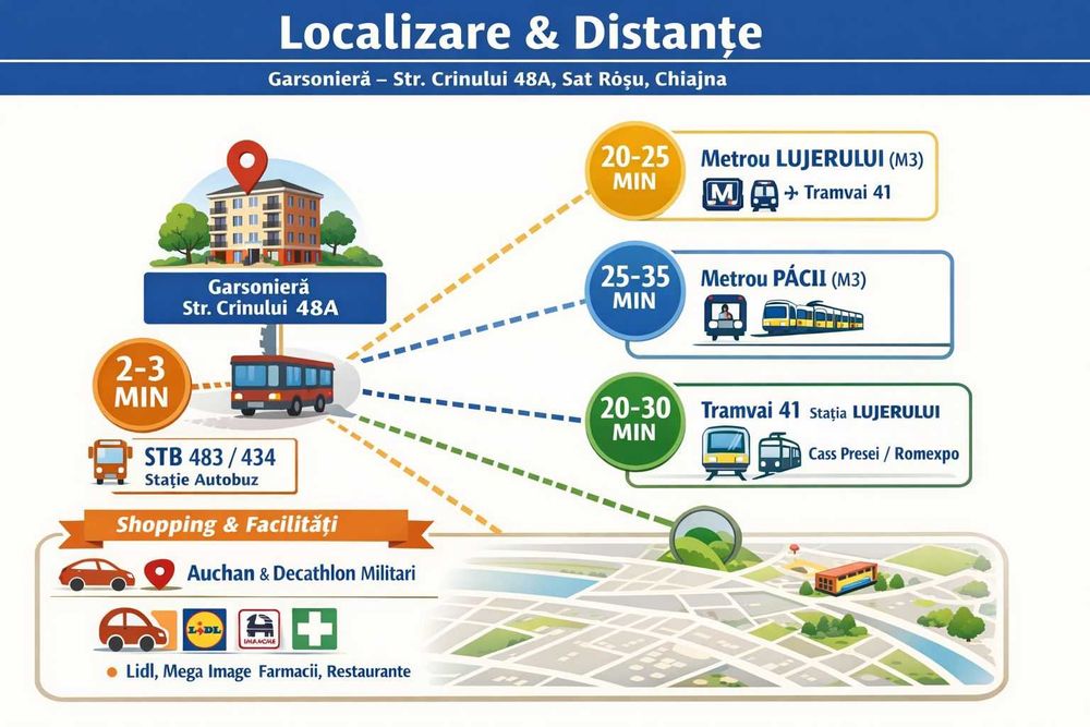 Garsonieră de închiriat – Str. Crinului 48A, sat Roșu, Comuna Chiajna