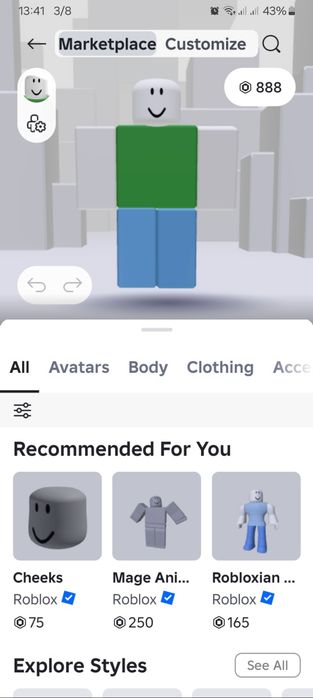 Аккаунт Roblox 888 робуксов на балансе