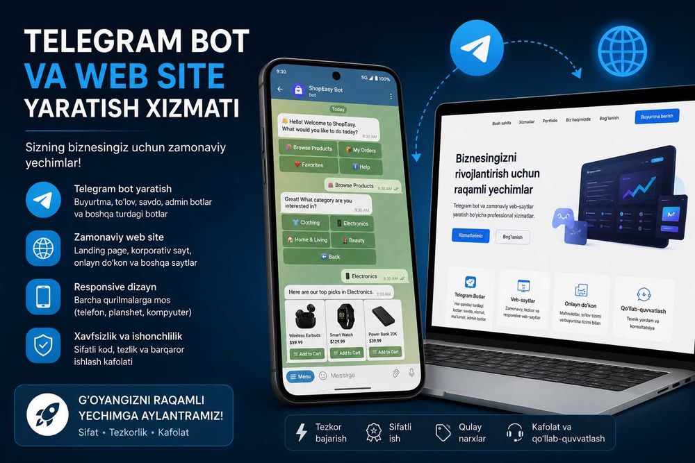 Telegram botlar, Saytlar va Veb-tizimlar tayyorlash