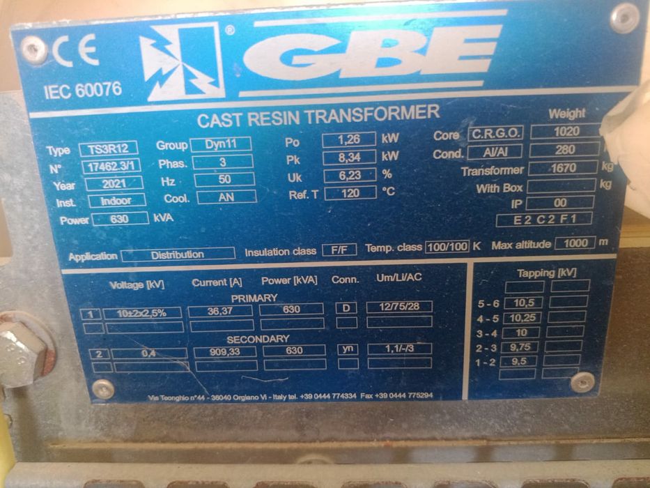 Продаю сухой трансформатор 630квт