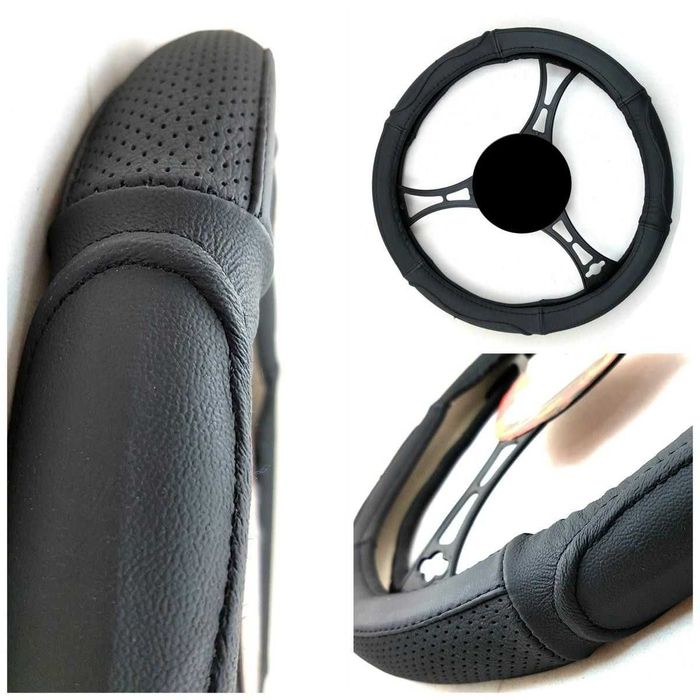 Калъф за волан от естествена кожа - черен, размер M (37-39 см)