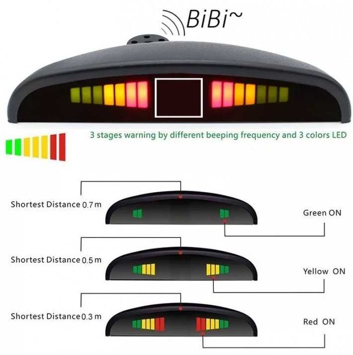 Парктроник за МПС с четири датчика, Ултразвуков, LED дисплей, Сив