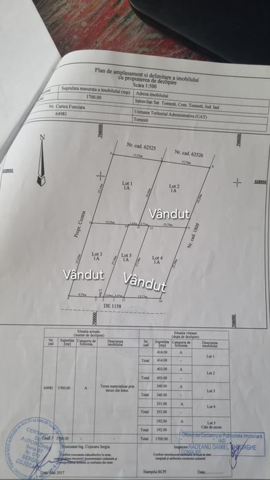 Teren intravilan 414 mp – Lot 1 – Tomesti, Str. Pinilor