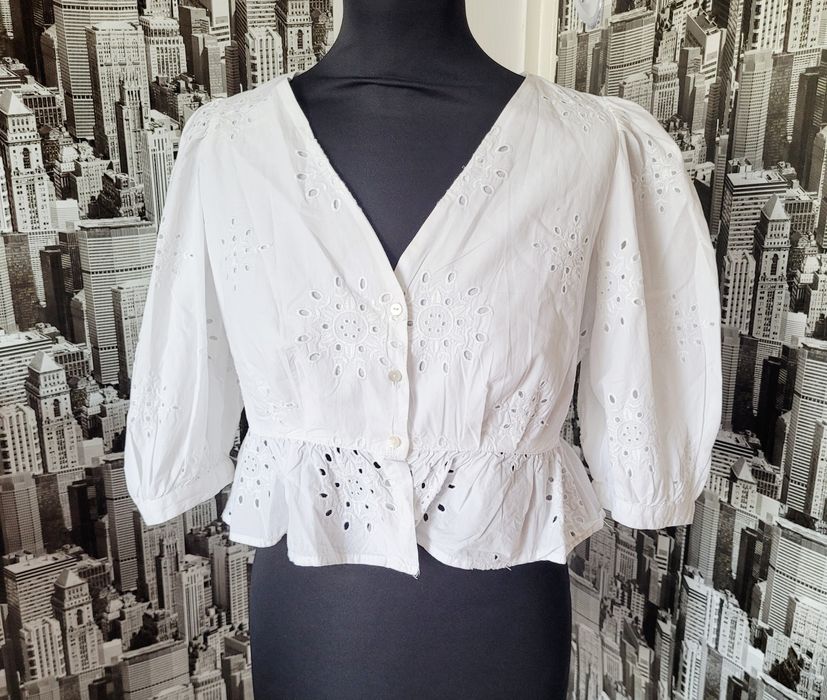 Buza alba Zara cu maneci bufante