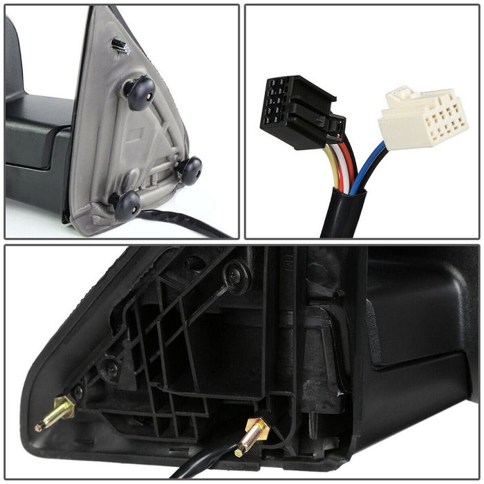 Oglinda usa exterioara Dodge RAM (DS/DJ), 2010-2012, SRLine Polonia, partea stanga/dreapta, reglare electrica; carcasa neagra; incalzit; geam cromat; 10 gauri / 2 pini+ 10 gauri / 7 pini; lungime, cu semnalizare; cu foot lamp