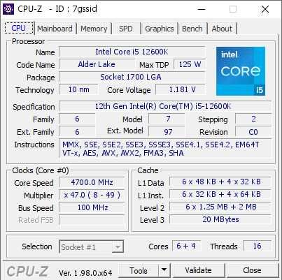Intel Core  I5   12600k