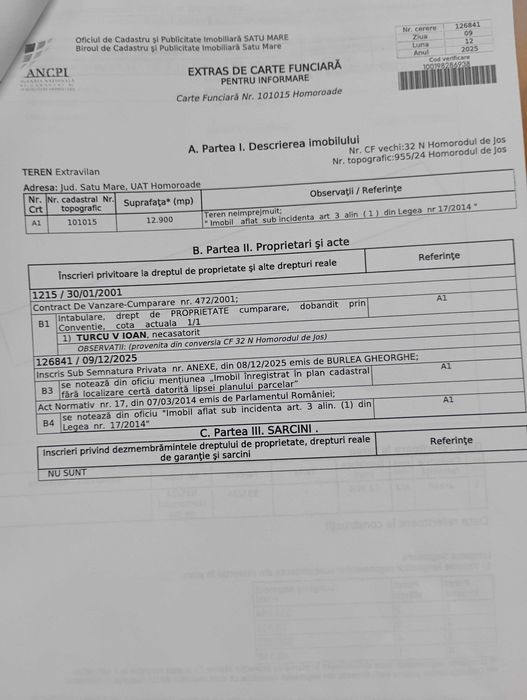 Teren extravilan 3ha 74 ari (37.400 mp), la sosea asfaltata, cu stalp curent si posibilitate apa.
