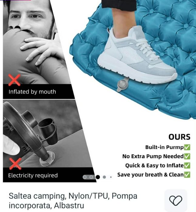 saltea camping/ plaja, pompa incorporată