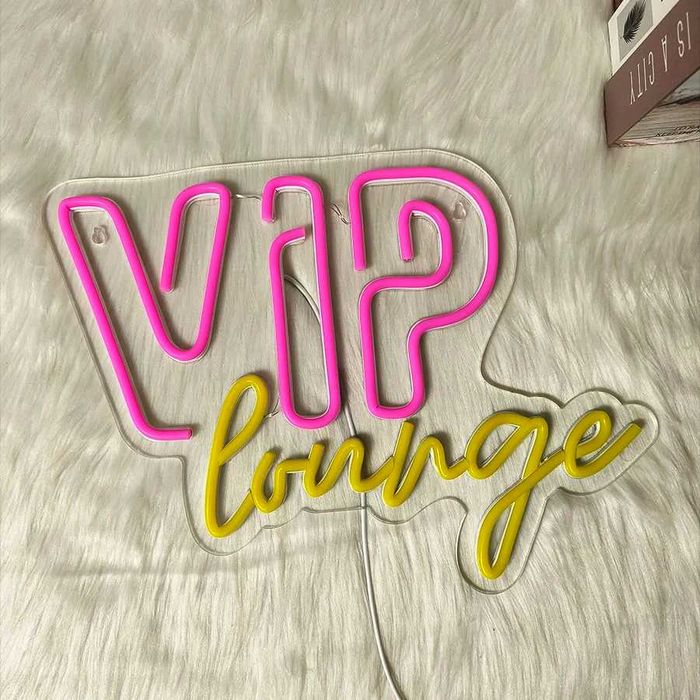 Panou Neon LED „VIP lounge” roz/fucsia si galben cald, 40x30cm Temark®