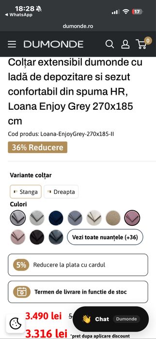 Colțar / canapea extensibil gri – stare foarte bună