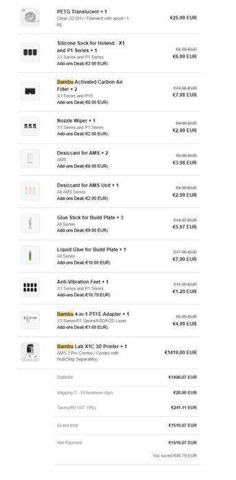 Vand imprimanta Bambu Lab X1C +accesorii complete, TOTUL NOU