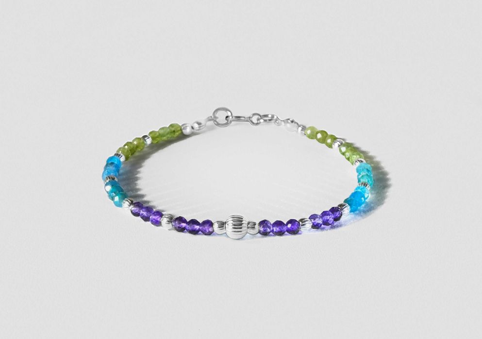 Сребърна гривна от естествени мъниста камъни и перли - ахат аметист