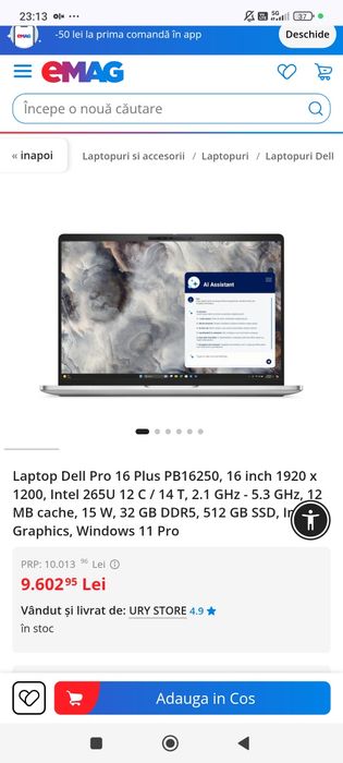 Black Friday , Dell 16 PRO PLUS Ultra 7, 16gb ram, 512ssd, 16 inch