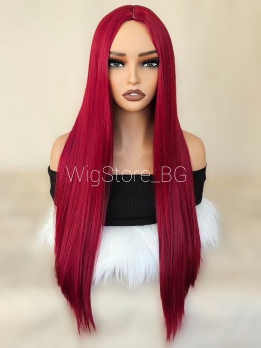 Права дълга червена перука без бретон