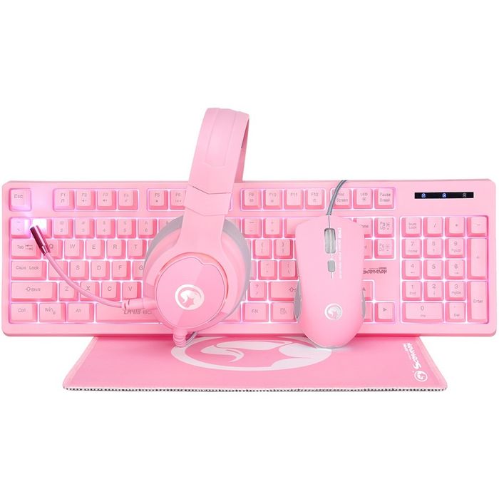 Kit Gaming 4-in-1 Marvo CM418 Roz (Tastatură, Mouse, Căști, Mousepad) – Ca nou / Doar testat