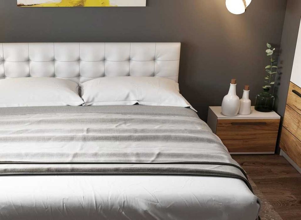 Pat Timea Tapitat Alb 140, 160 sau 180×200 - Transport Gratuit