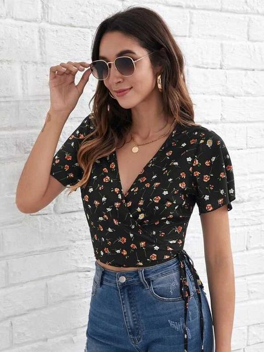 Top Negru Floral  S