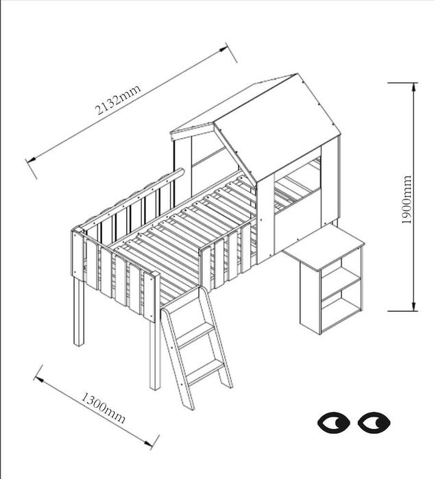 Детско Loft двуетажно легло с място за учене