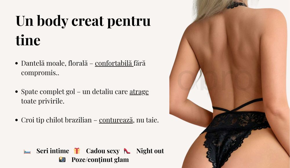 Body Sexy din Dantelă – Croi Elegant, Spate Gol, Lenjerie Provocatoare