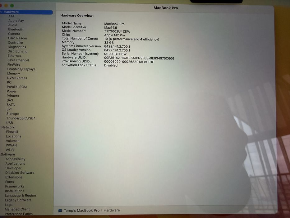 Macbook Pro 14” M2 Pro 32GB/512GB 100% Battery Space Grey