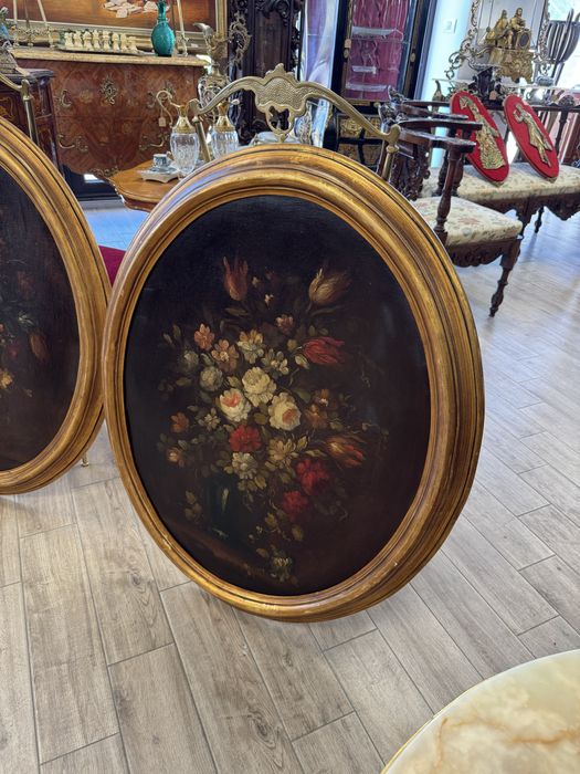 Pereche tablouri ovale - pictura in ulei pe lemn