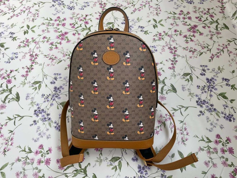 Оригинална Gucci Раница Limited Edition Gucci x Disney Mickey Mouse Гучи Кафяв Supreme Canvas