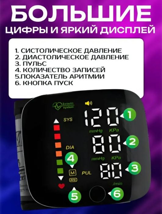 Тонометр автоматический на запястье, Русская озвучка