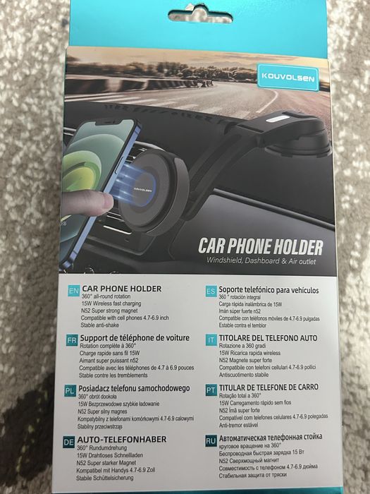 Suport telefon auto cu încărcare wireless 15W