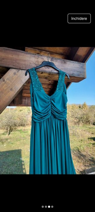 Rochie lunga turcuaz din material lejer