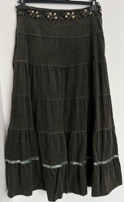 Fusta catifea midi/lunga verde oliv