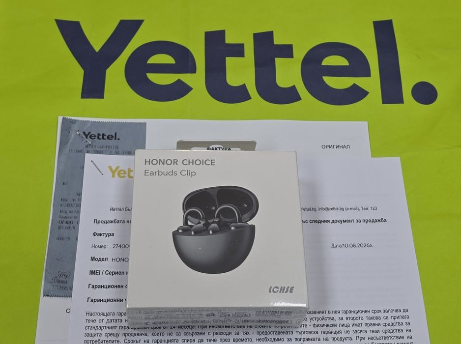 ЗАПЕЧАТАНИ HONOR Choice EarBuds Clip Гаранция Yettel 3г. 2029 Black