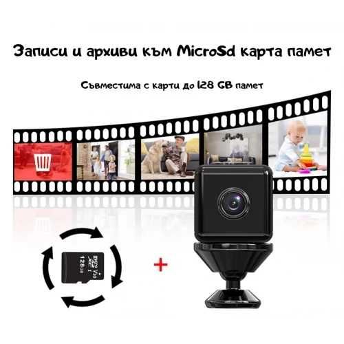 Мини Шпионска Камера за видео наблюдение, Spy cam, Wi-Fi, IR, 1080p