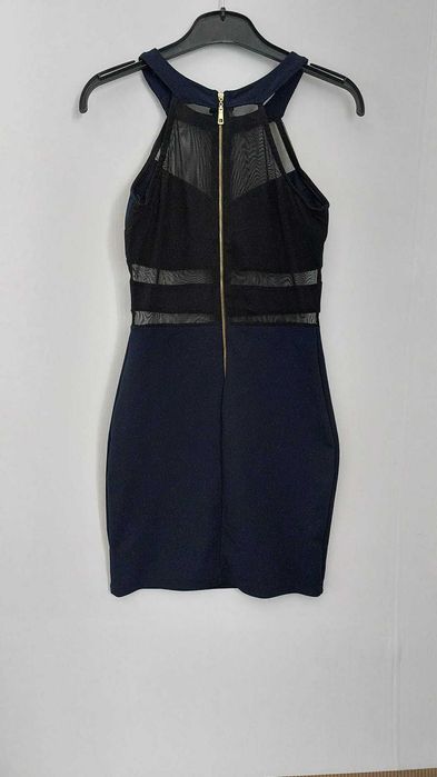 rochie de seara bleumarin mat, plasa neagra, elastica, scurta