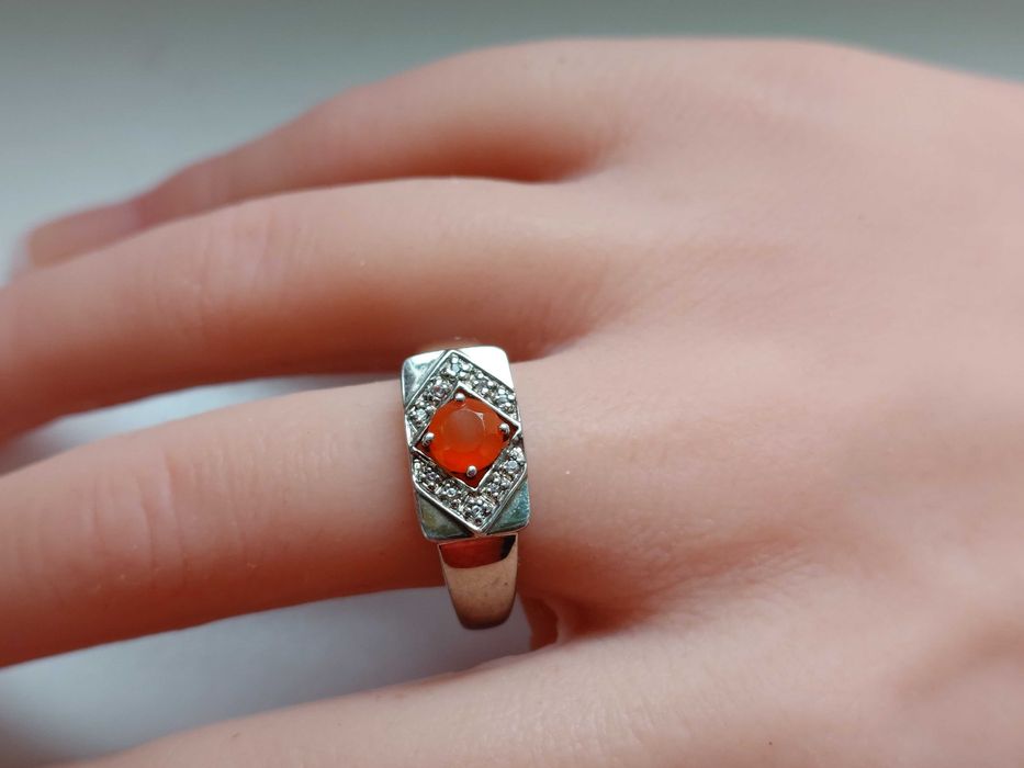 Inel argint 925 cu hesonit (granat portocaliu) și CZ