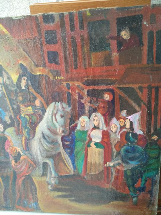 Продавам антикварна картина Средновековни крепостни мотиви 1