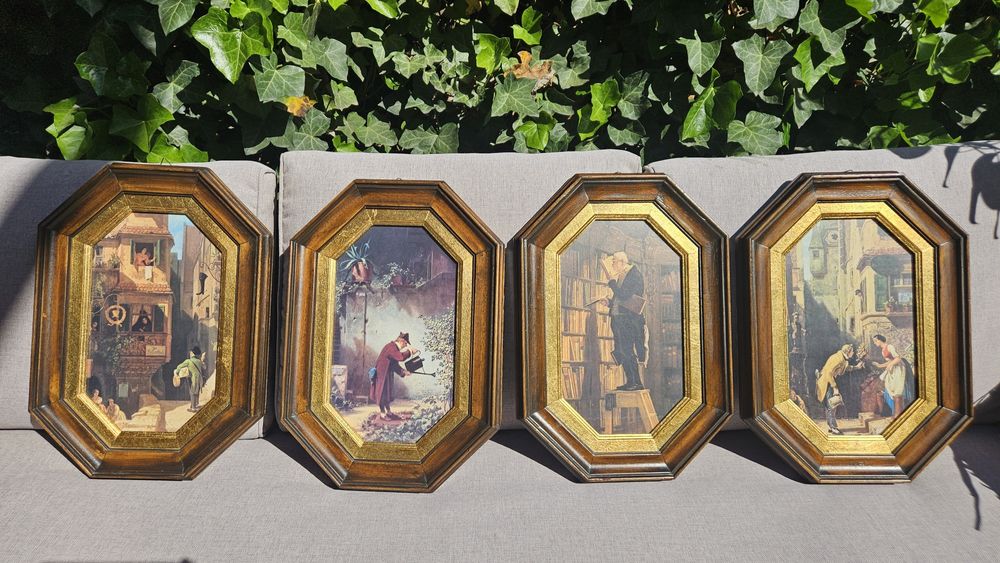 Set 4 printuri pe pânză ramă lemn