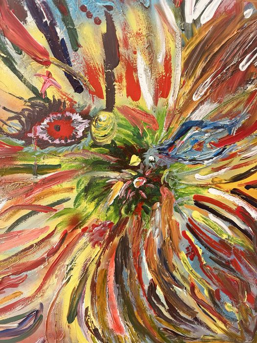 Голяма абстрактна картина 100×100 см – ръчно рисувана