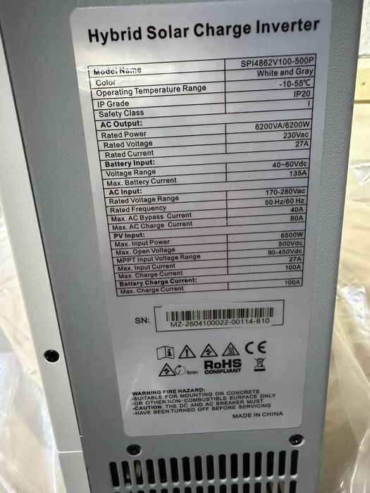 Монофазен Хибриден инвертор 6,2Kw